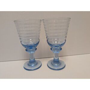 Vintage Libbey Sirrus Blue Ribbed Glass Goblets Set Of 2